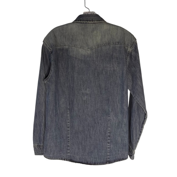 WRANGLER BLUES Distressed Denim Snap Button Long Sleeve Shirt Women's Size S - Picture 13 of 16